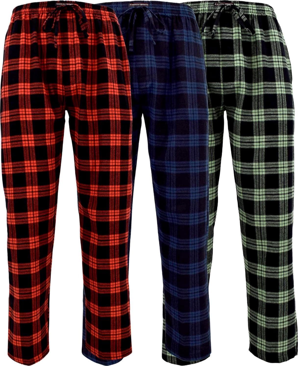 Andrew Scott Men’s 3 Pack Cotton Flannel Fleece Brush Pajama Sleep and Lounge Pants