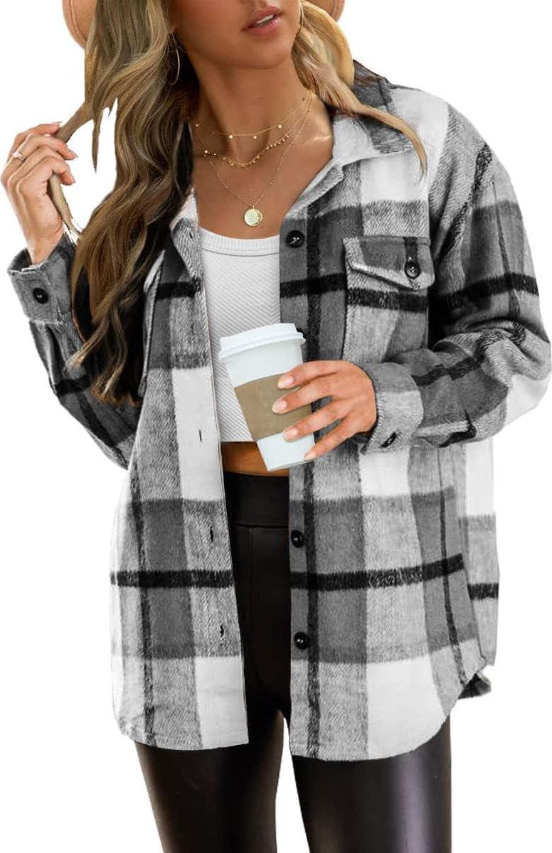 AUTOMET Womens Fall Outfits Fashion Clothes Shackets Flannel Plaid Button Down Long Sleeve Shirts Jackets 2024