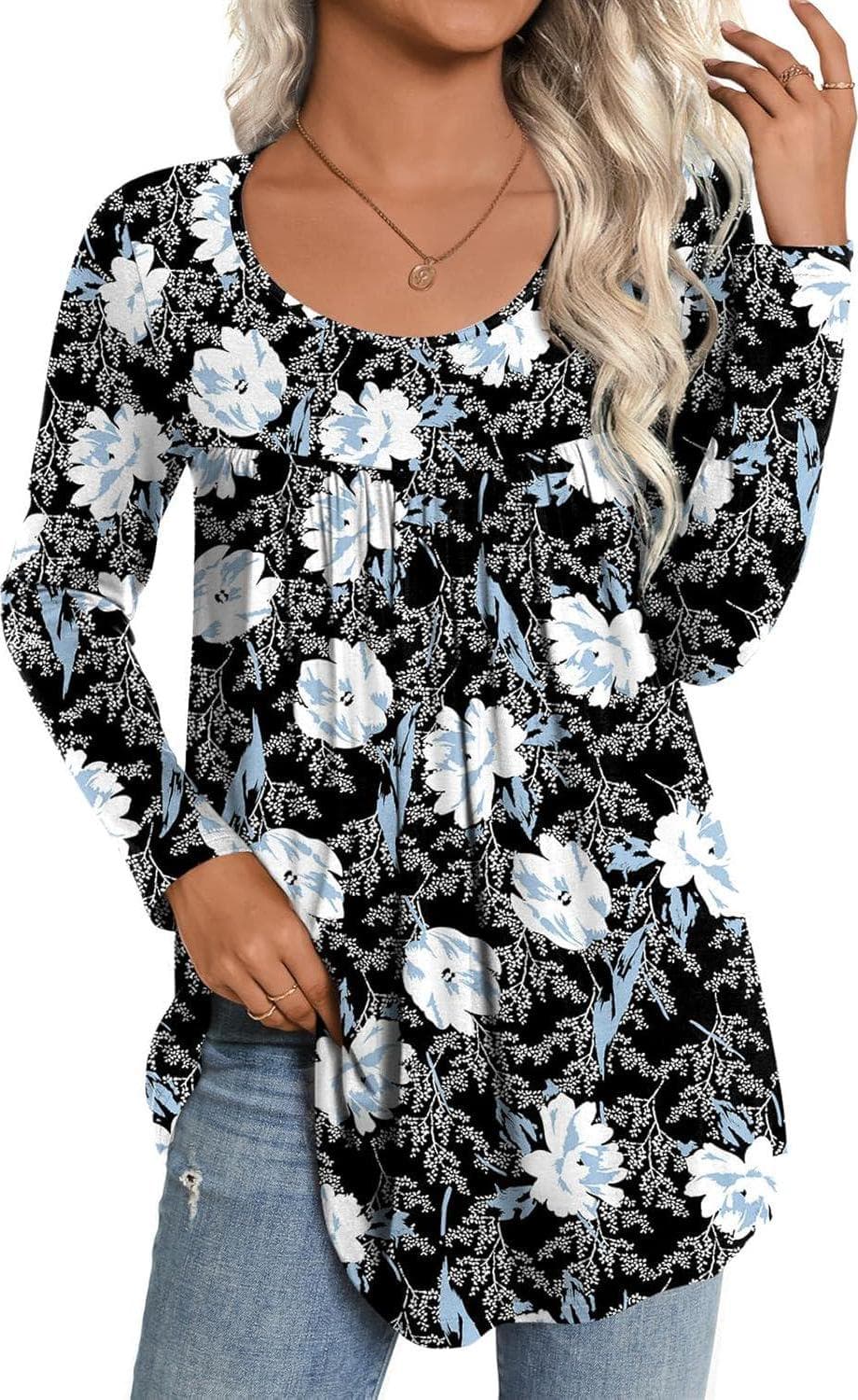 CATHY Fall Women Long Sleeve Casual Tunic Tops Loose Fit Dressy to Wear with Leggings Winter Elastic Shirts