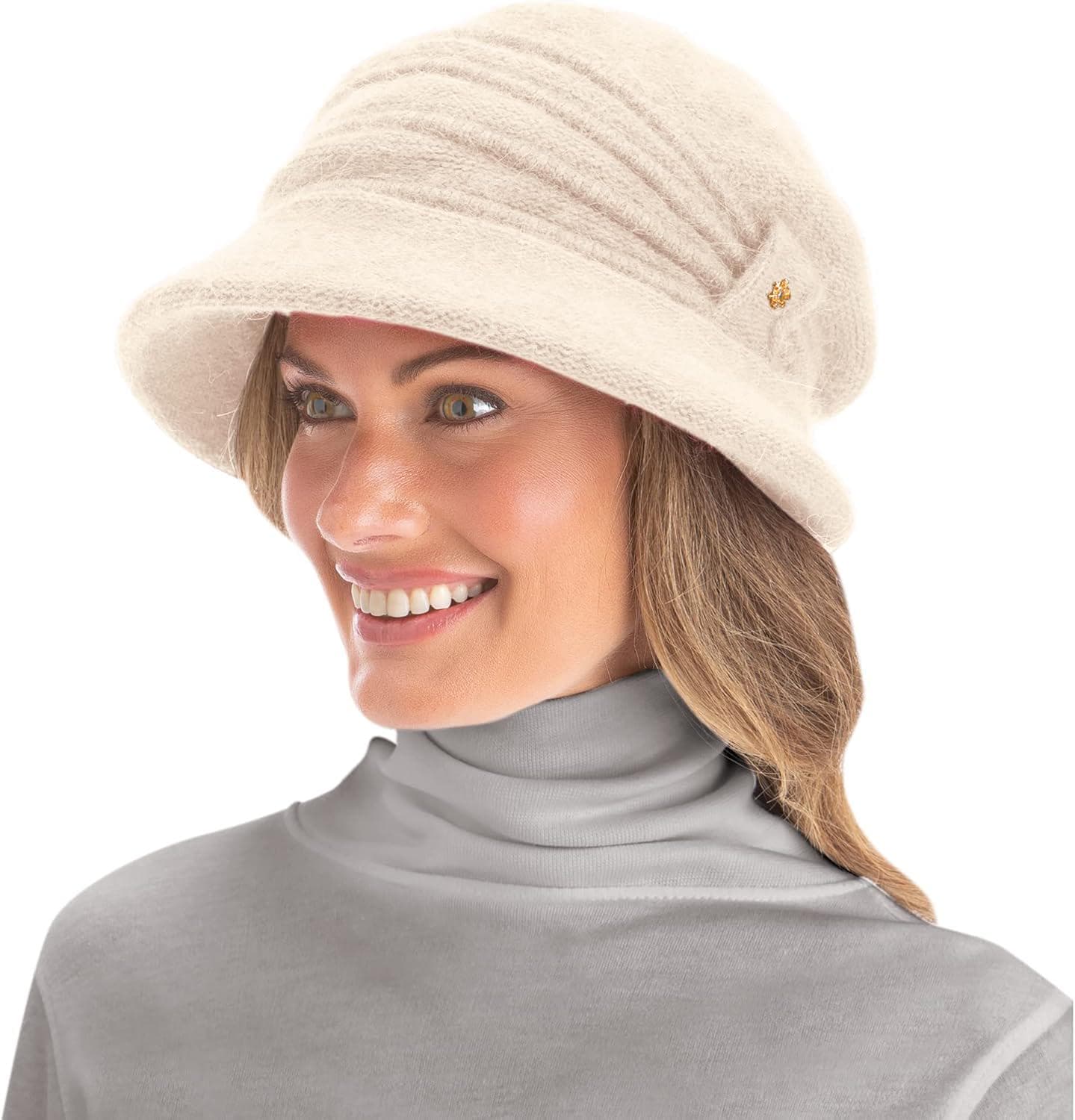Collections Etc Cozy Fleece Lined Ribbed Knit Brimmed Hat
