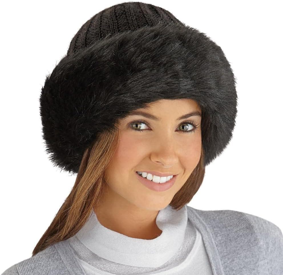 Collections Etc Faux Fur Trimmed Winter Fashion Hat