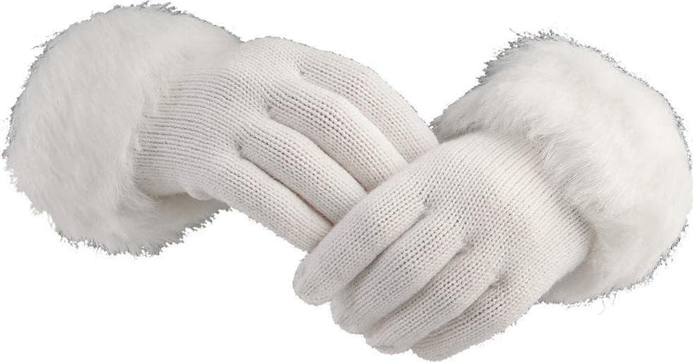 Collections Etc Foxy Faux Fur Trimmed Knit Gloves BLACK