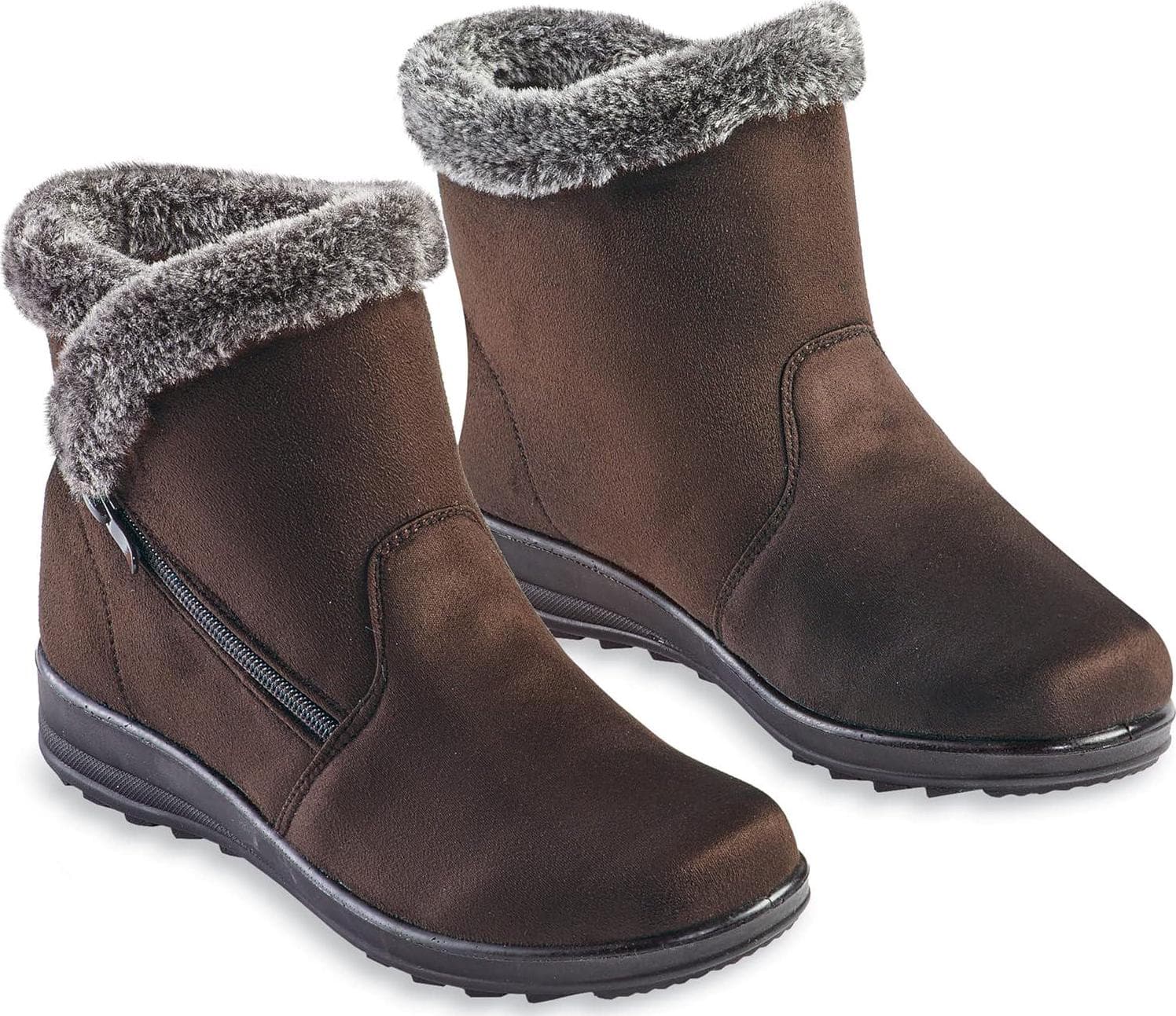 Collections Etc Plush Faux Fur Lined Water Resistant Faux Suede Boots