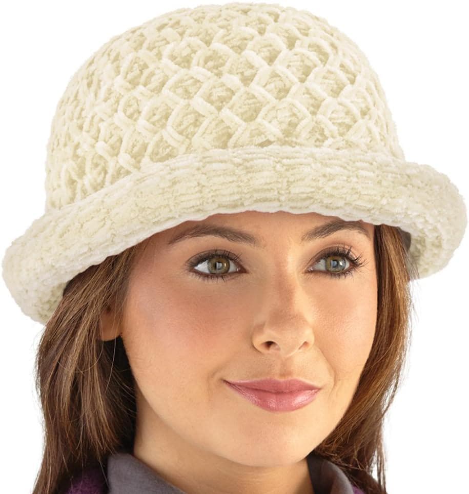 Collections Etc Roll Brim Chenille Hat Brown
