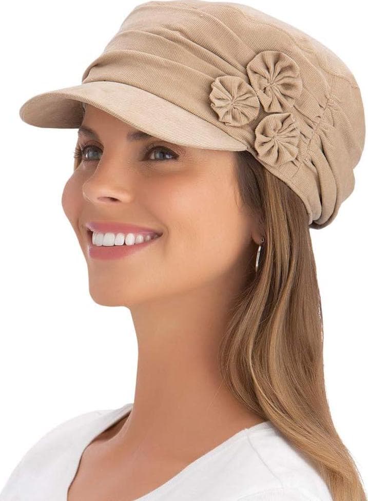 Collections Etc Stylish and Comfortable Side Embellished Hat, Shirring Details, Flowers, Elastic