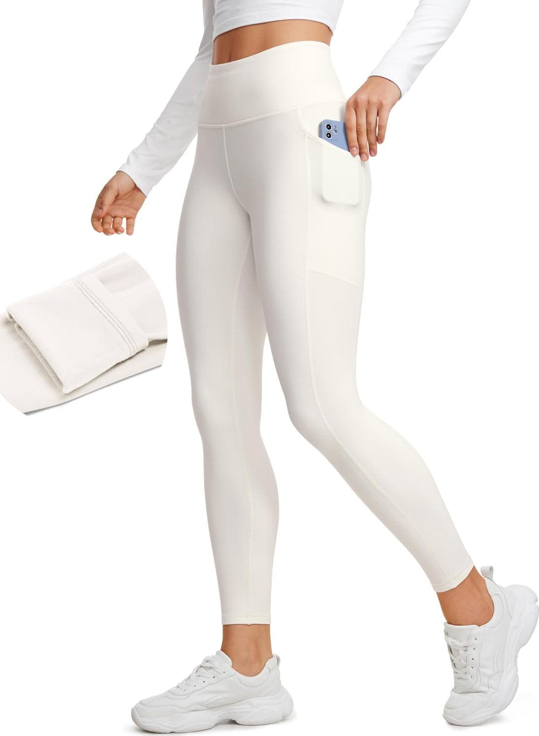 CRZ YOGA Thermal Fleece Lined Leggings Women 25” – High Waisted Winter Workout Hiking Pants with Pockets Warm Running Tights