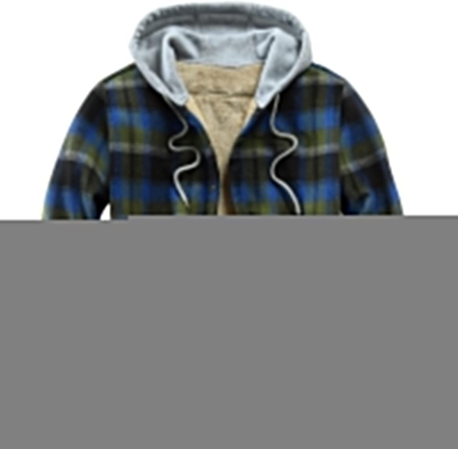 Derbars Men’s Cotton Plaid Shirts Jacket Fleece Lined Flannel Shirts Sherpa Button Down Jackets with Hood for Men