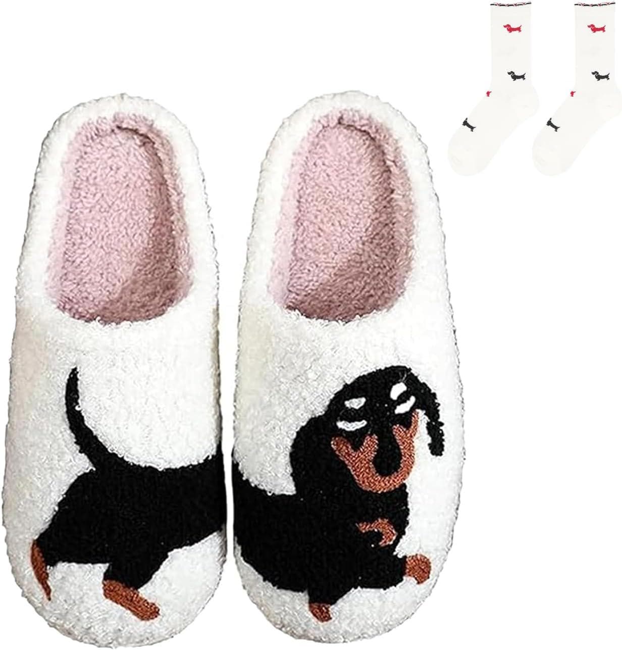 Doxie Slippers, Dachshund Slippers, Dachshund Slippers for Women, Pug Slippers, Christmas Home Couple Cotton Slippers, Animal Winter Warm Cotton Slippers
