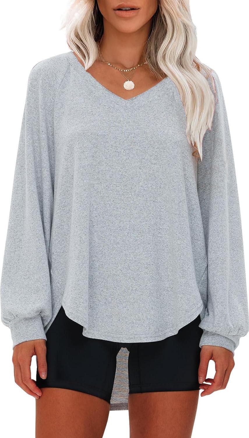 EXLURA Womens Oversized V Neck Sweaters Casual Long Sleeve Shirts Lightweight Pullover Sweater Tops 2024 Fall Fashion Tunic