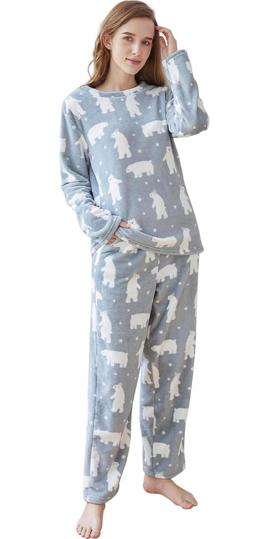 Flannel Pajamas Women Winter – Cute Pajama Sets For Women 2 Piece – Fleece Warm Fuzzy Cozy Pajamas For Women Soft