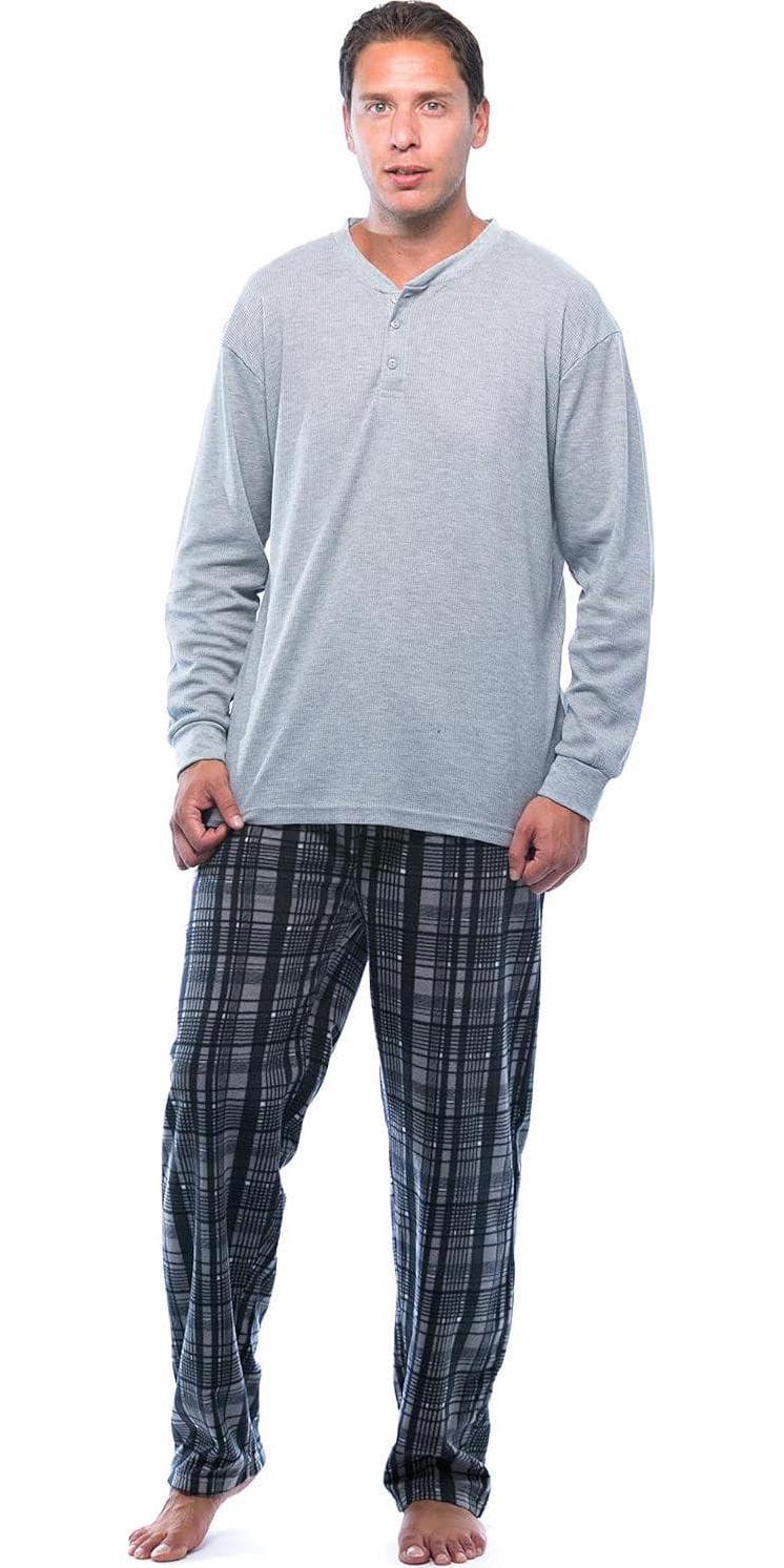#followme Pajama Set for Men with Thermal Henley Top and Polar Fleece Pants