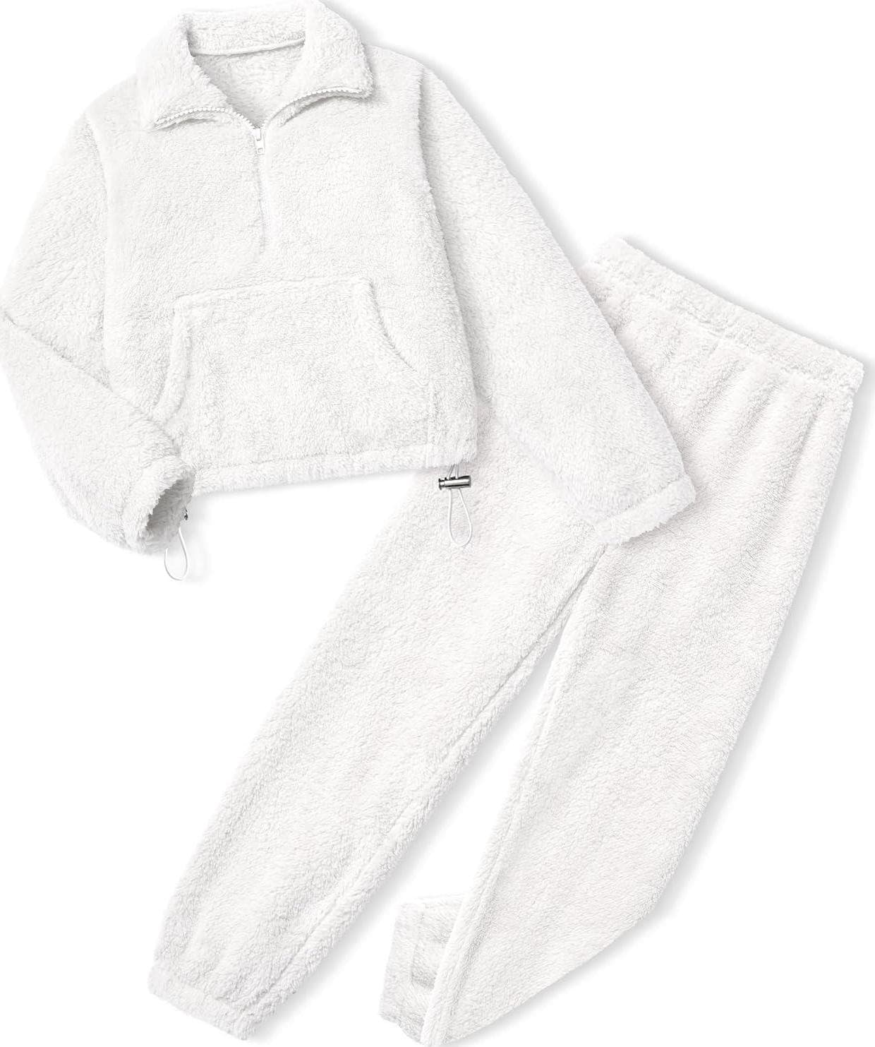 Girls Clothes Winter Fleece Quarter-zip Solid Color Sweatshirt With Sweatpants Girls Clothing Set Two Piece Outfits