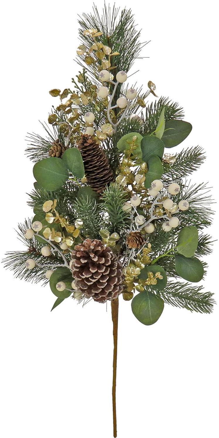 HGTV Home Collection Artificial Christmas Plants Spray Decoration, Mixed Branch Tips, Decorated with Berry Clusters, Pine Cones, Leafy Greens, Pack of 2, Cozy Winter Collection, 12 Inches