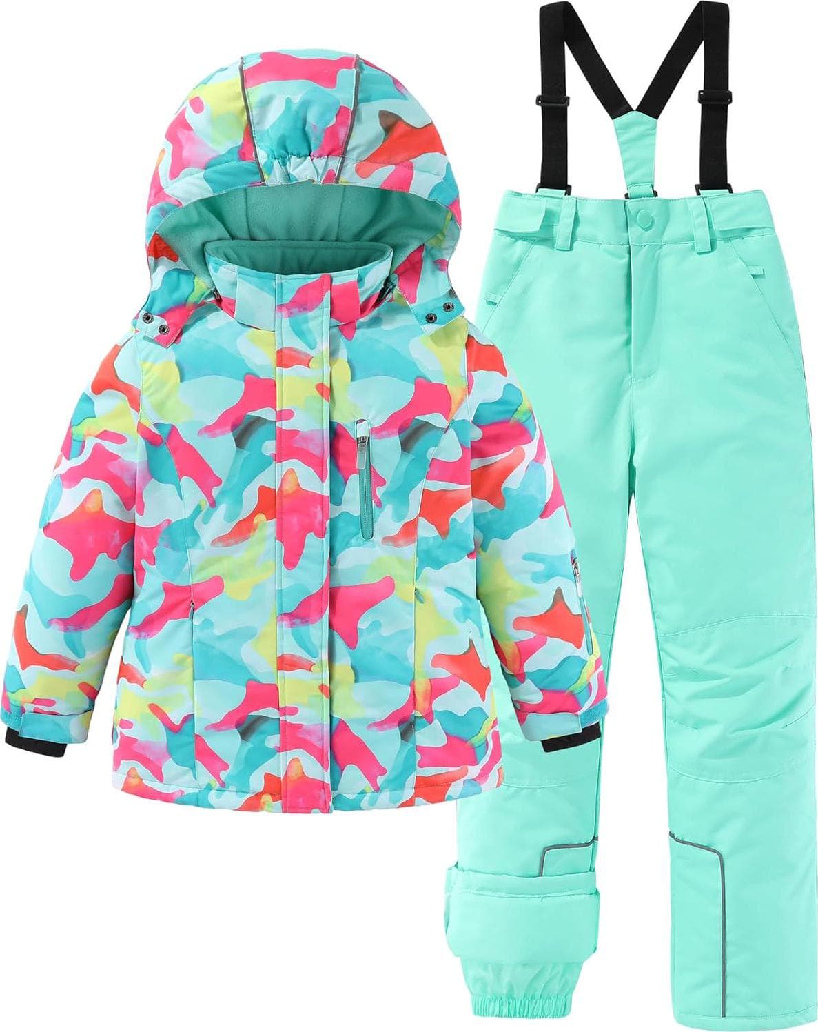 Hiheart Girls Warm Snowsuit Hooded Ski Jacket + Pants 2 Pcs Set
