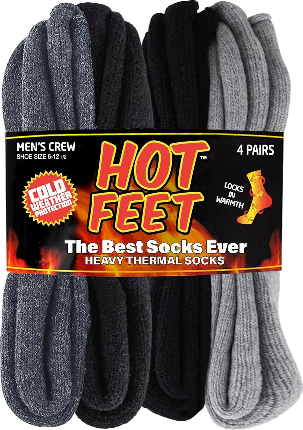 HOT FEET Thermal Socks for Men, Extreme Cold Weather, 2/4 Pack Thick Warm Socks for Men, Winter Insulated Socks, Size 6-12.5