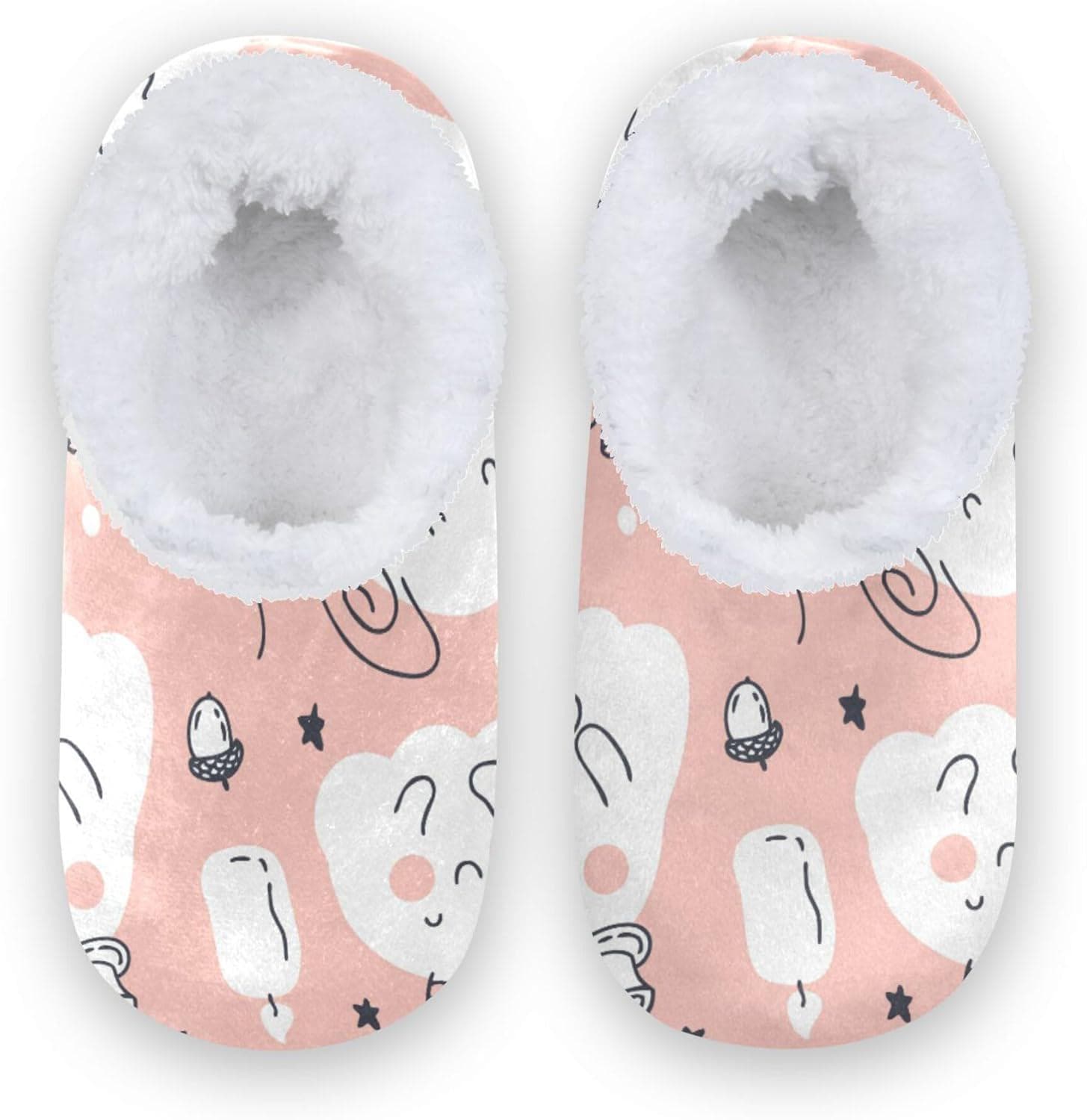 House Slippers for Kids Fuzzy Fleece Anti-Slip Rubber Sole Comfortable Portable Slippers Home Indoor