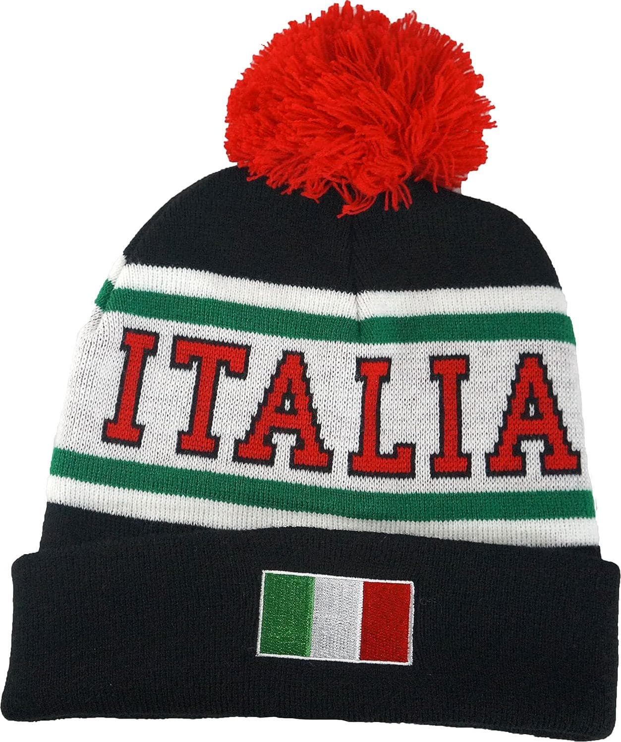 Italia Knit Ski Cap with Pom – Italy Collection of Italian Pride Products at PSILoveItaly Colorful Italian Beanie Hat