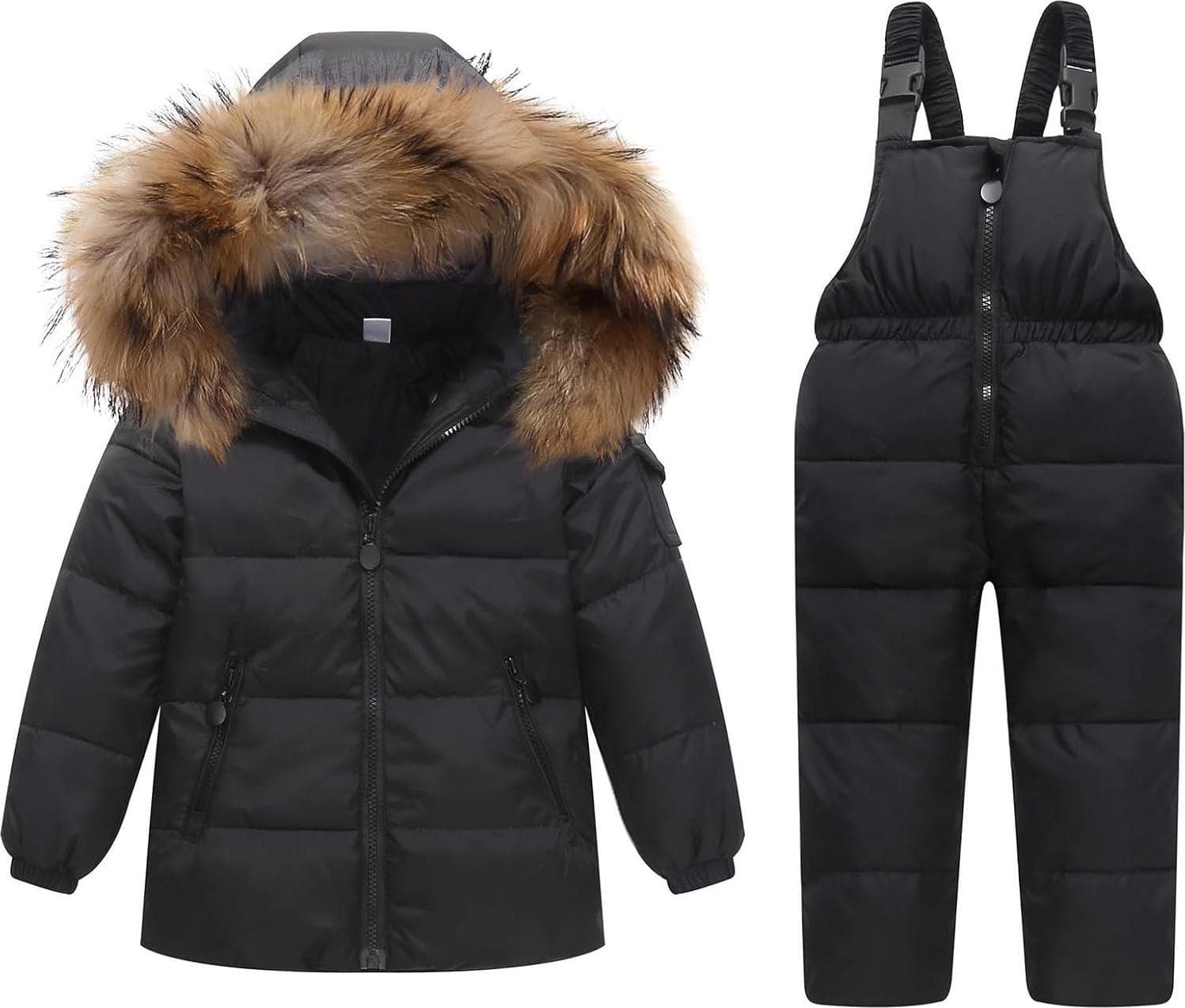 JiAmy Kids 2 Piece Snowsuit Set Girl Winter Hooded Puffer Jacket and Snow Bib Pants Boy Ski Suits Ultralight Outfit 1-5 Years