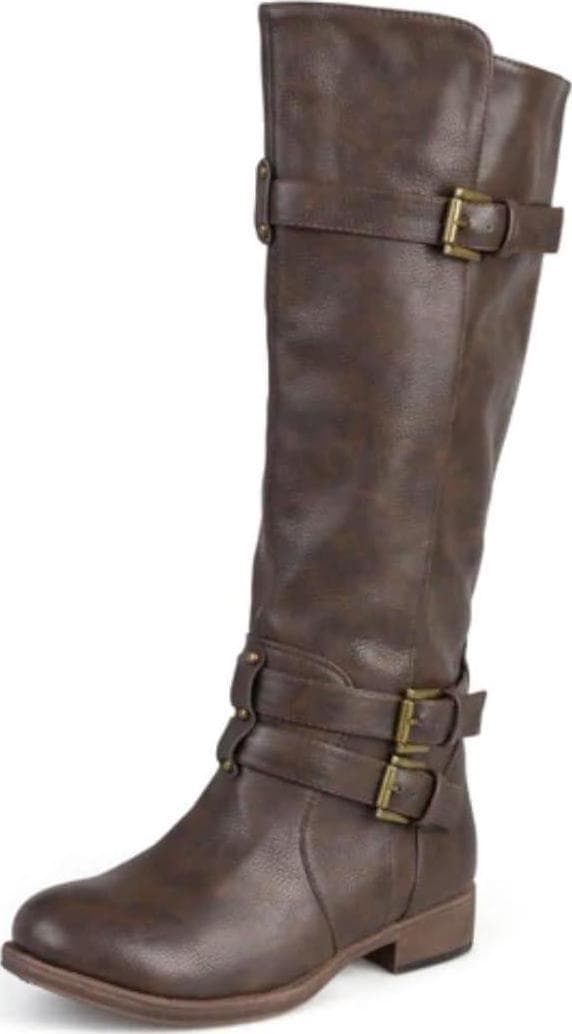 Journee Collection Womens Bite Boots with Round-Toe and Triple Buckle Detail