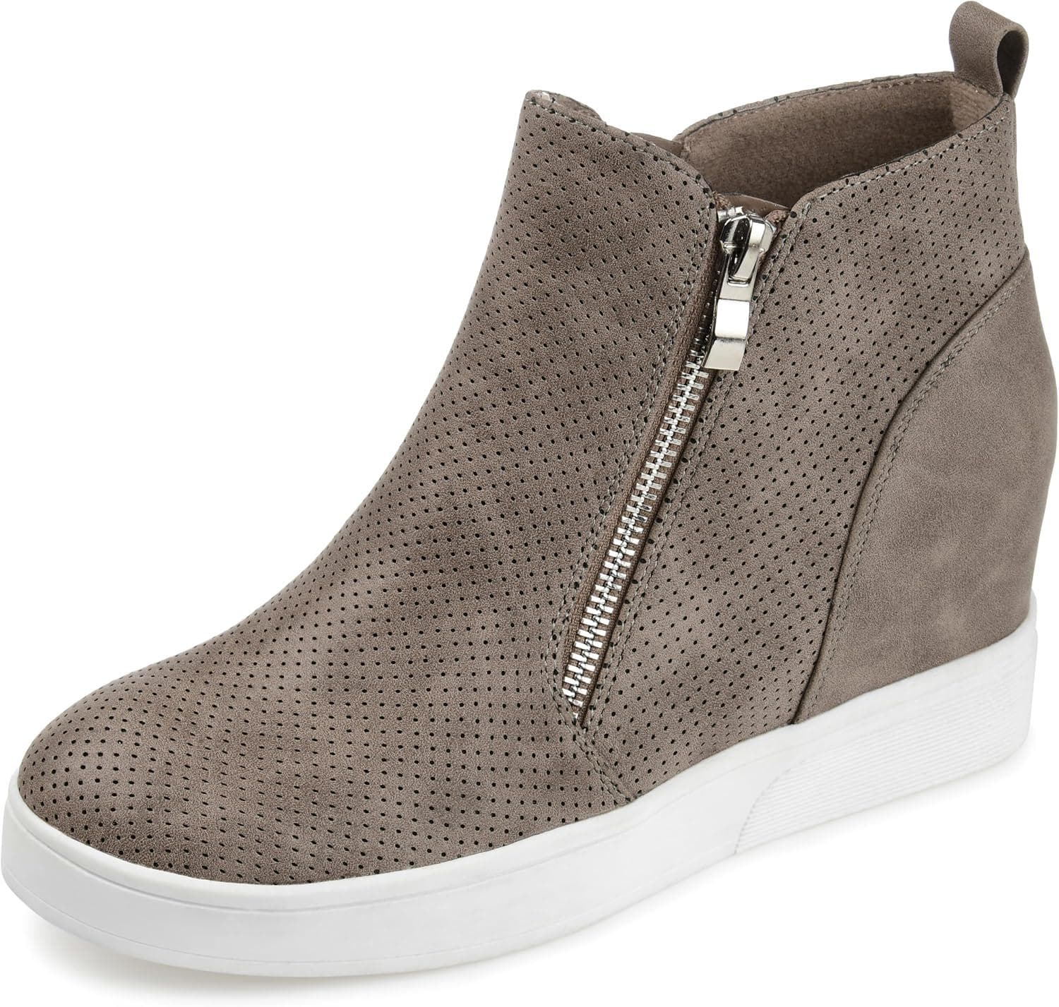 Journee Womens Pennelope Round Toe Double Zip Wedge Sneakers