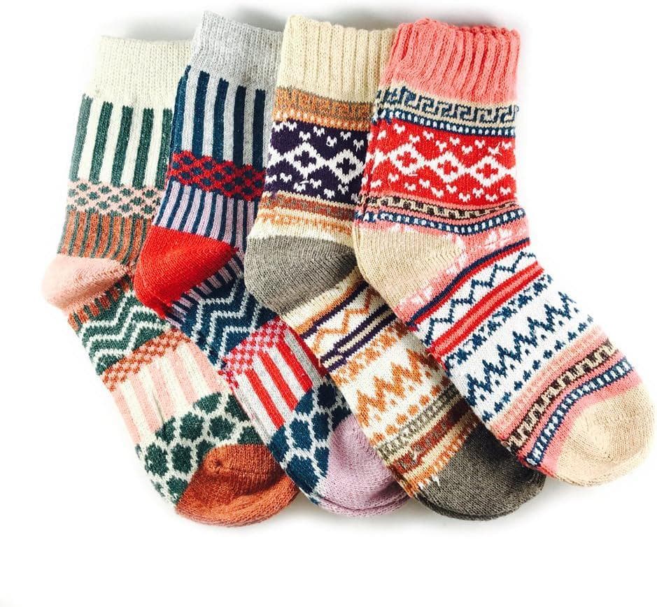 JOYCA and CO. 3-5 Pairs Womens Multicolor Fashion Warm Wool Cotton Thick Winter Crew Socks