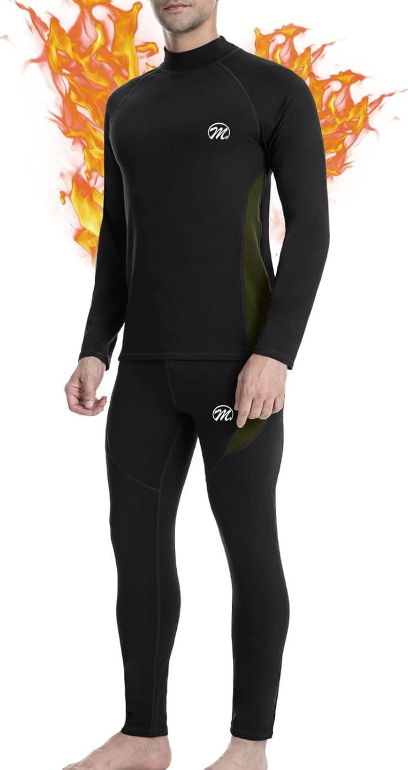 MEETWEE Men’s Thermal Underwear Set, Winter Ski Gear Fleece Lined Long Johns Base Layer Warm Top and Bottom for Skiing Black