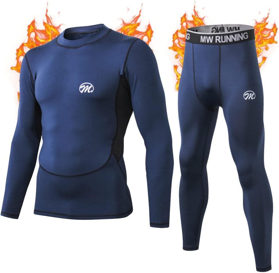 Men s Thermal Underwear Set, Compression Base Layer Sports Long Johns Fleece Lined Winter Gear Running Skiing