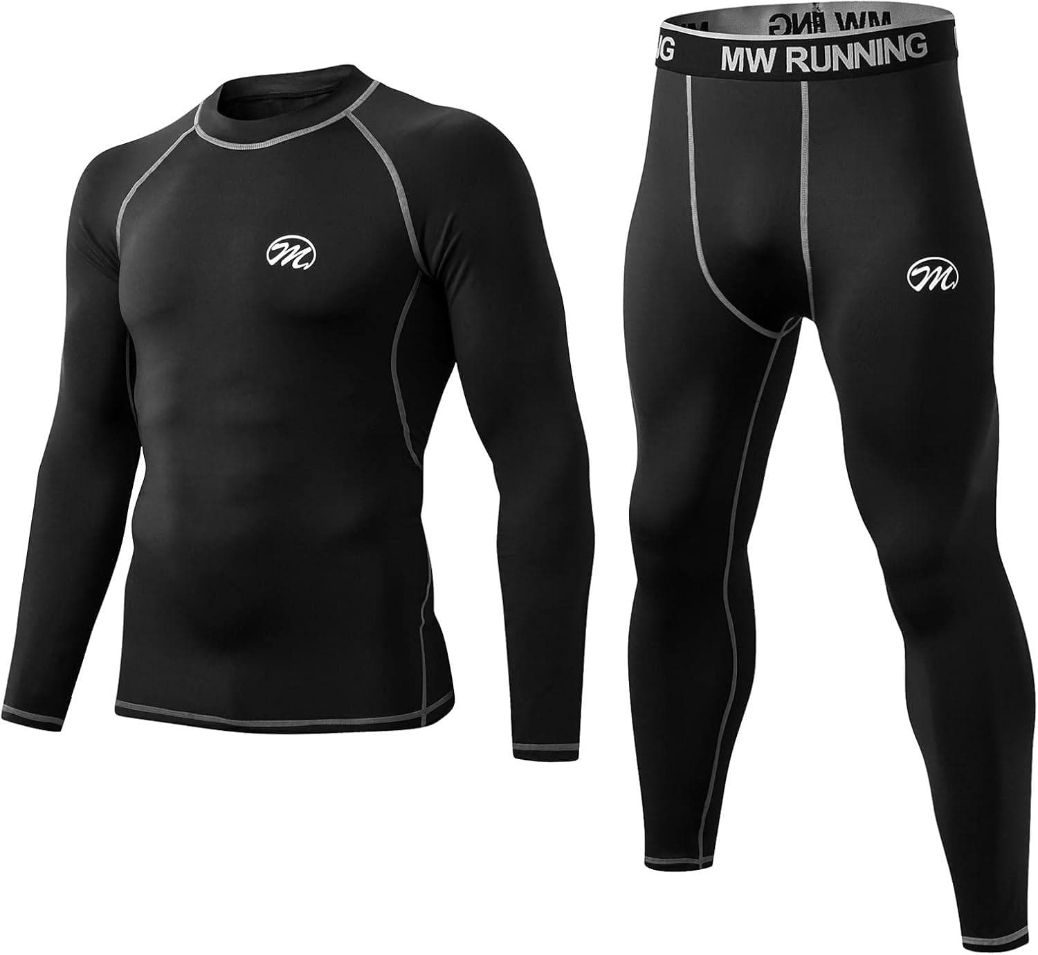 Men’s Compression Base Layers Long Johns Winter Gear with Fleece Lined for Skiing
