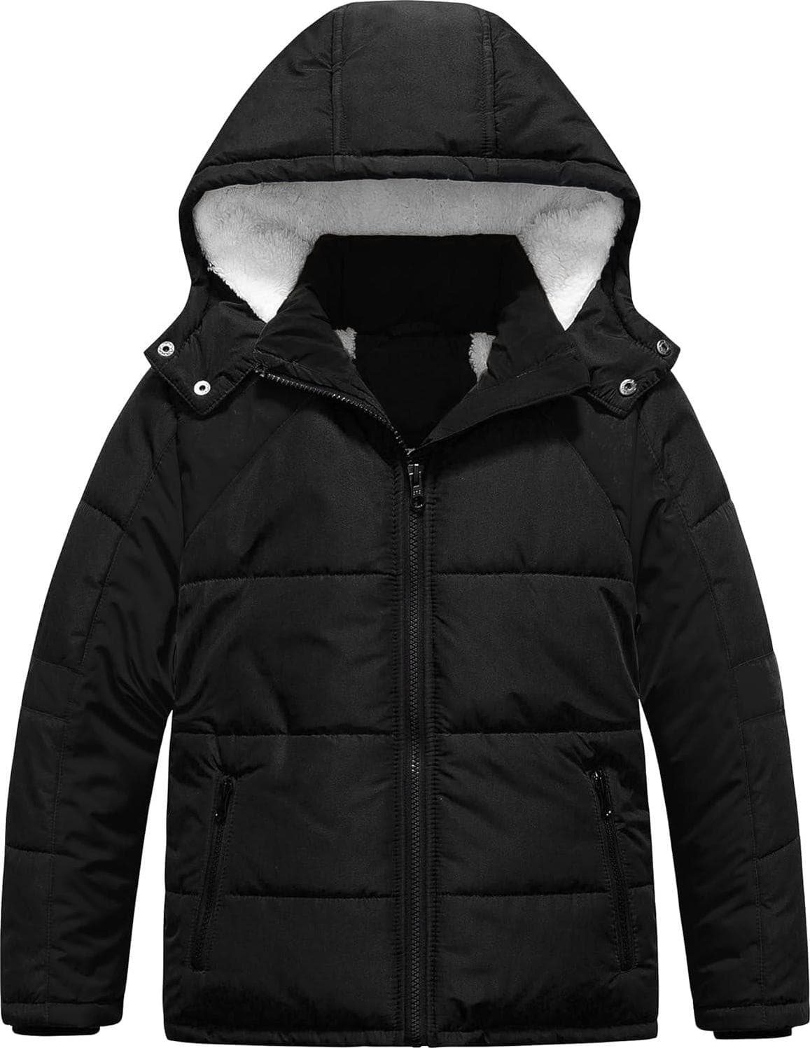 Pursky Boy’s Warm Winter Coat Water Resistant Sherpa Outerwear Puffer Jackets With Removable Furry Hood