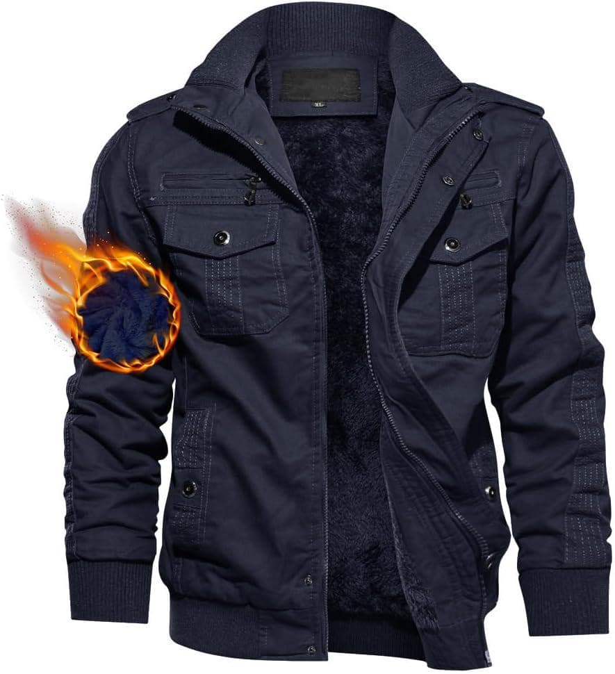 TACVASEN Men’s Winter Jacket-Fleece Cotton Military Coat Thicken Casual Cargo Bomber Jacket