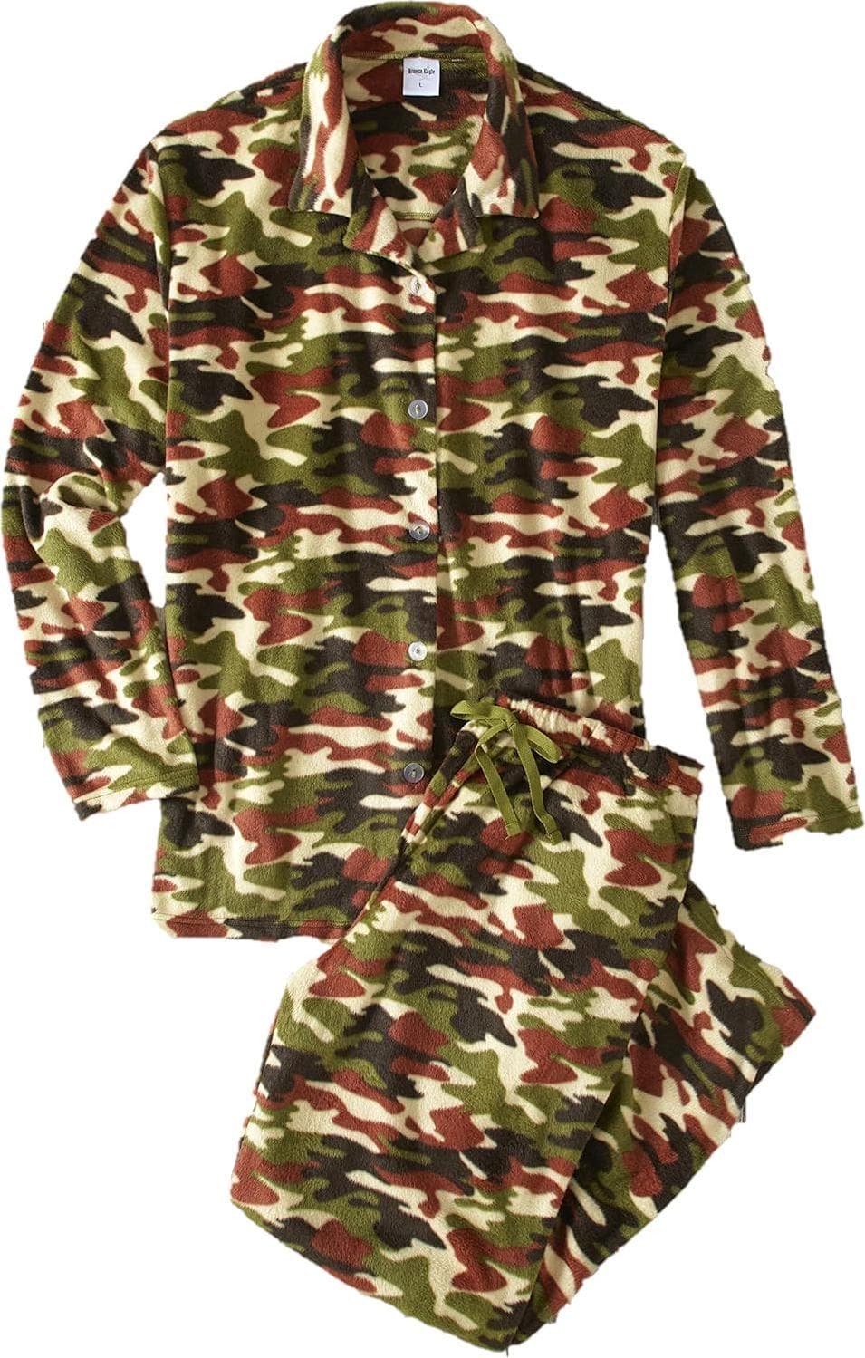 The Lakeside Collection Men’s Pajama Set – Notch Collar Shirt and Drawstring Pants – Camouflage, M