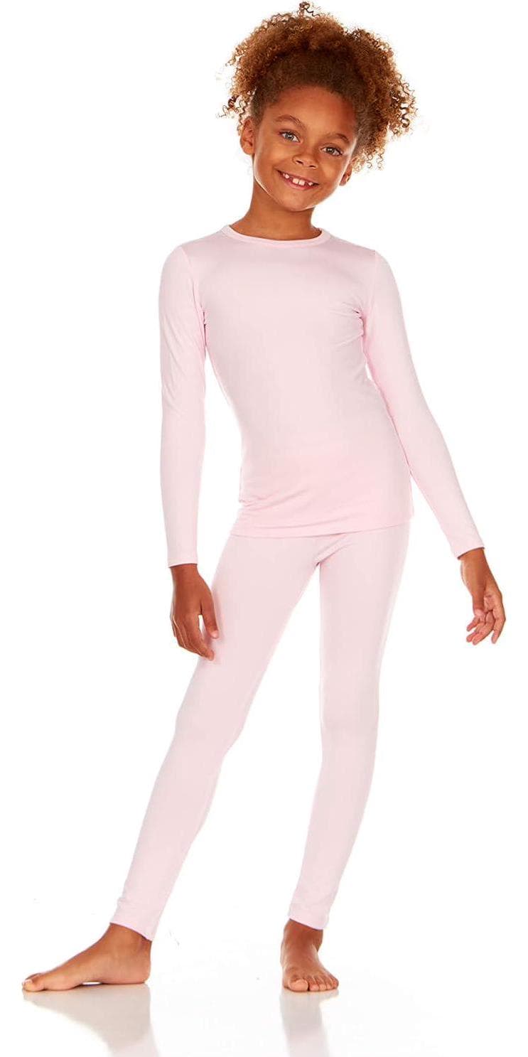 Thermajane Thermal Underwear for Kids Long Johns, Girls Thermal Underwear Set, Base Layer Kids Long Underwear (Baby Pink, Medium)