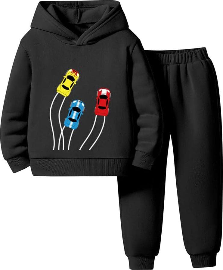 Toddler Boy Set – Cartoon Car Print Hoodie and SweatPants – Winter Boy Clothes Outfit Size (3-7 T)