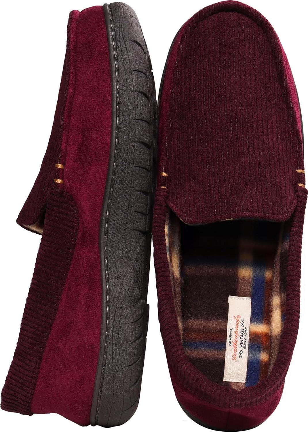 Weatherproof Vintage Venetian Corduroy Slippers for Men, Cozy Lightweight Indoor Outdoor House Shoes with Memory Foam, Warm Fleece Lining, Non-Slip Sole, Moccasin Style, Ideal Winter House Slippers