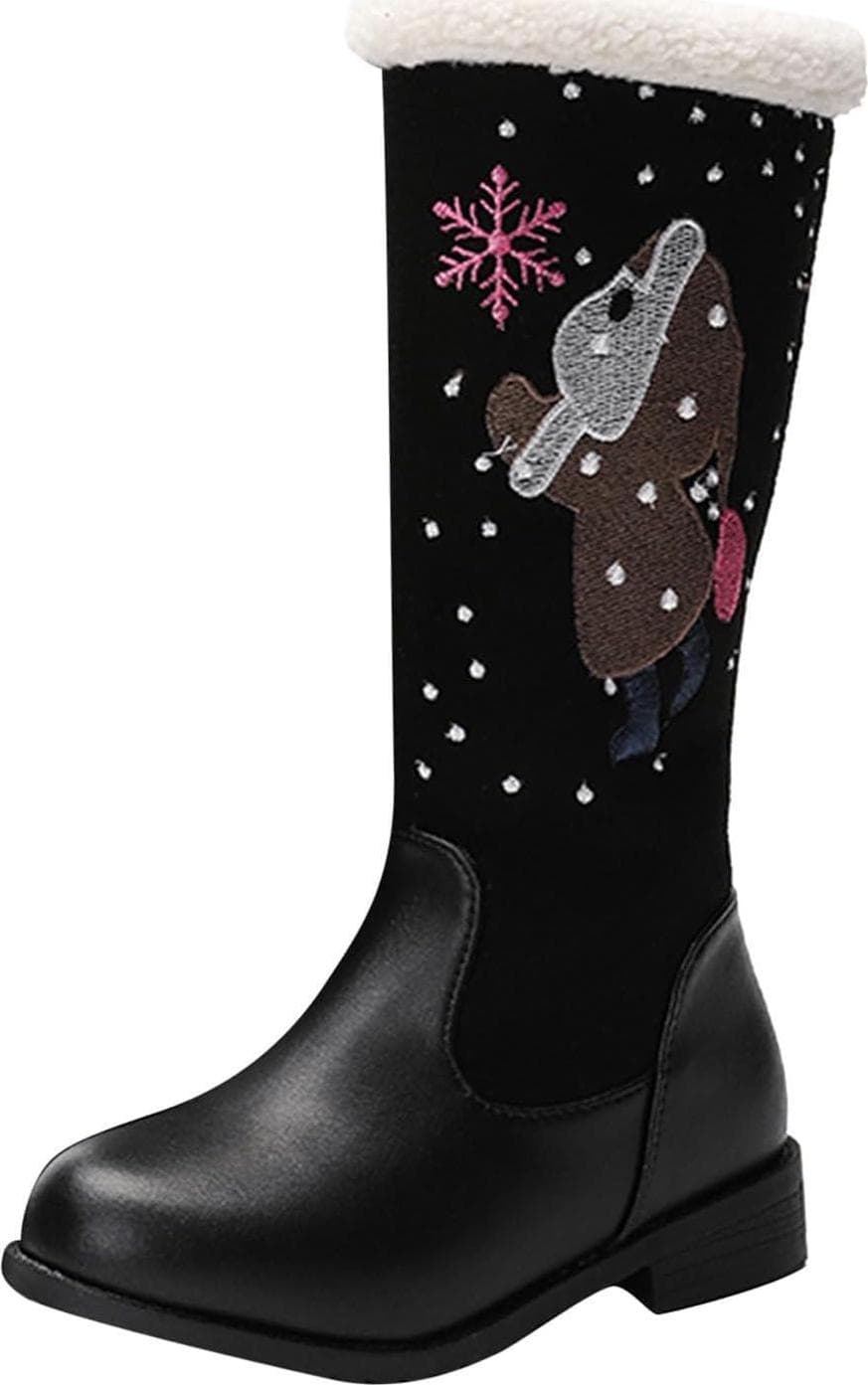Winter Cowboy Boots for Girls Side Zipper Warm Fur Lining Tall Winter Riding Boots Comfort Round Toe Mid Calf Boots