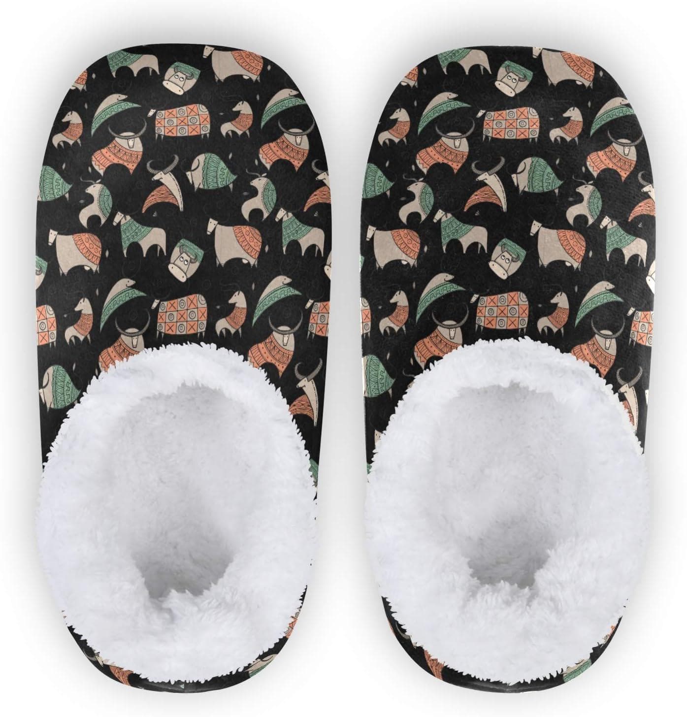 Winter House Slippers for Women/Men with Starry Sky Element Cozy Fleece Slippers