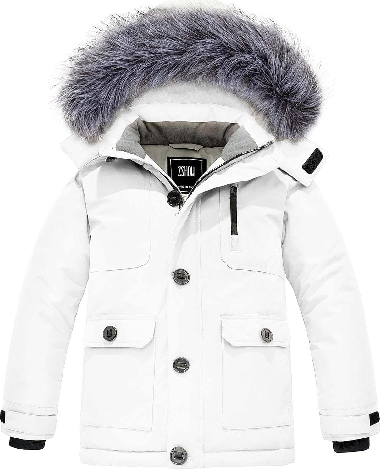 ZSHOW Boys’ Hooded Winter Coat Warm Waterproof Puffer Jacket Thick Fleece Parka